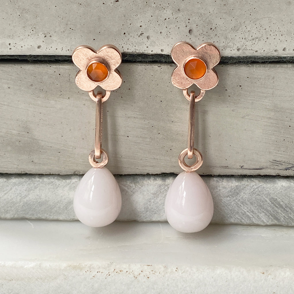 Clover Pink Opal Rose Gold Earrings