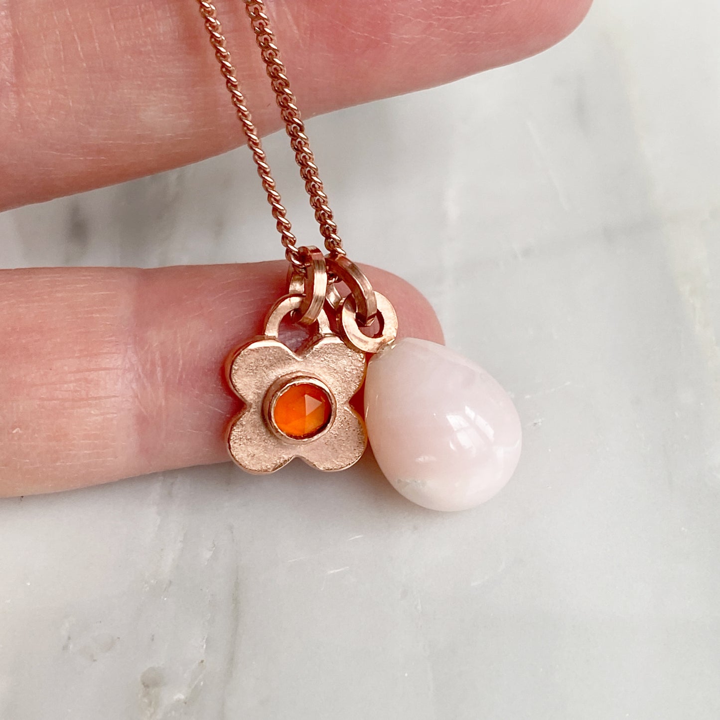 Clover Opal & Carnelian Rose Gold Pendant