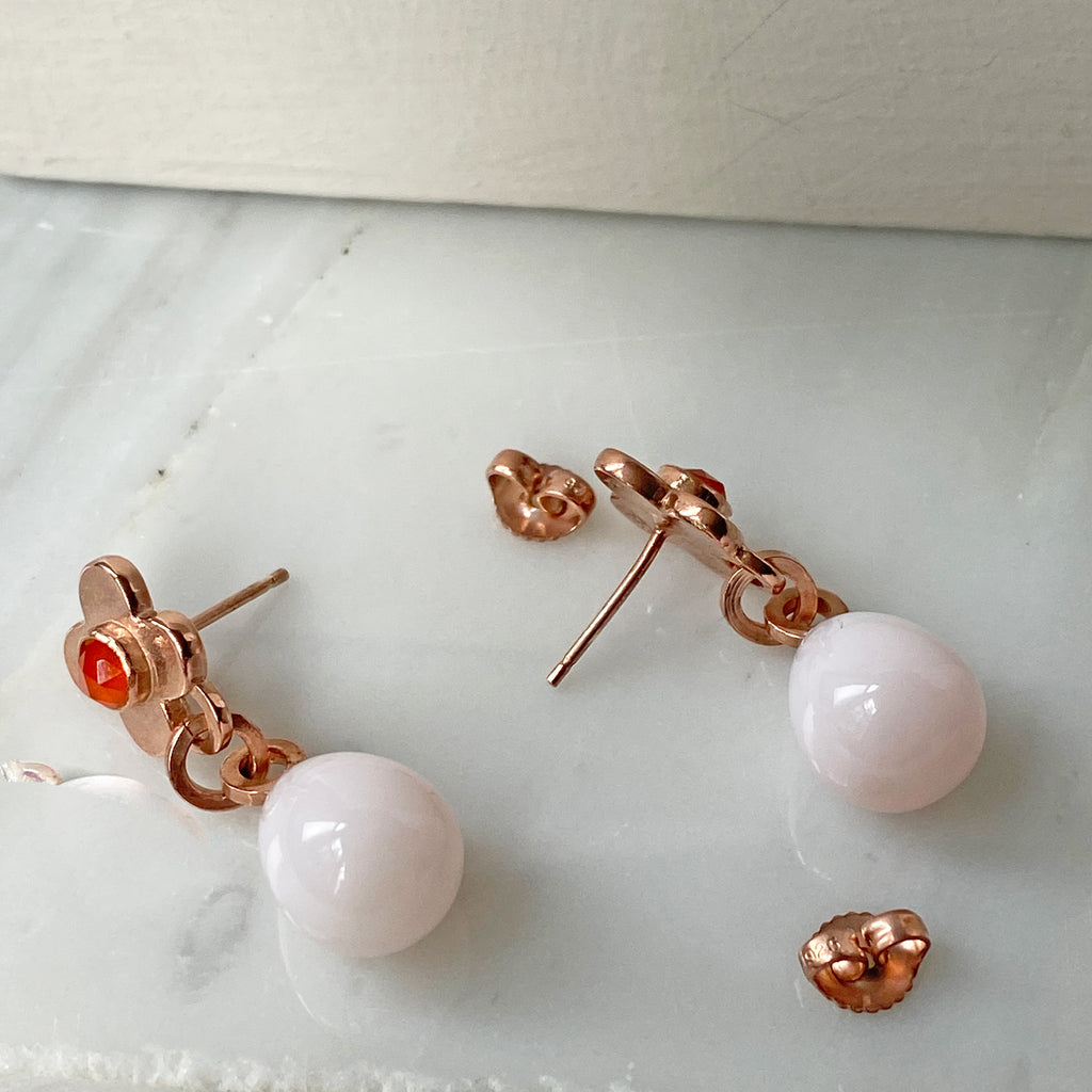 Clover Carnelian Pink Opal rose Gold Earrings