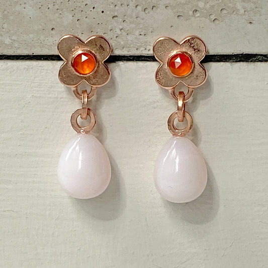 Clover Carnelian Pink Opal rose Gold Earrings