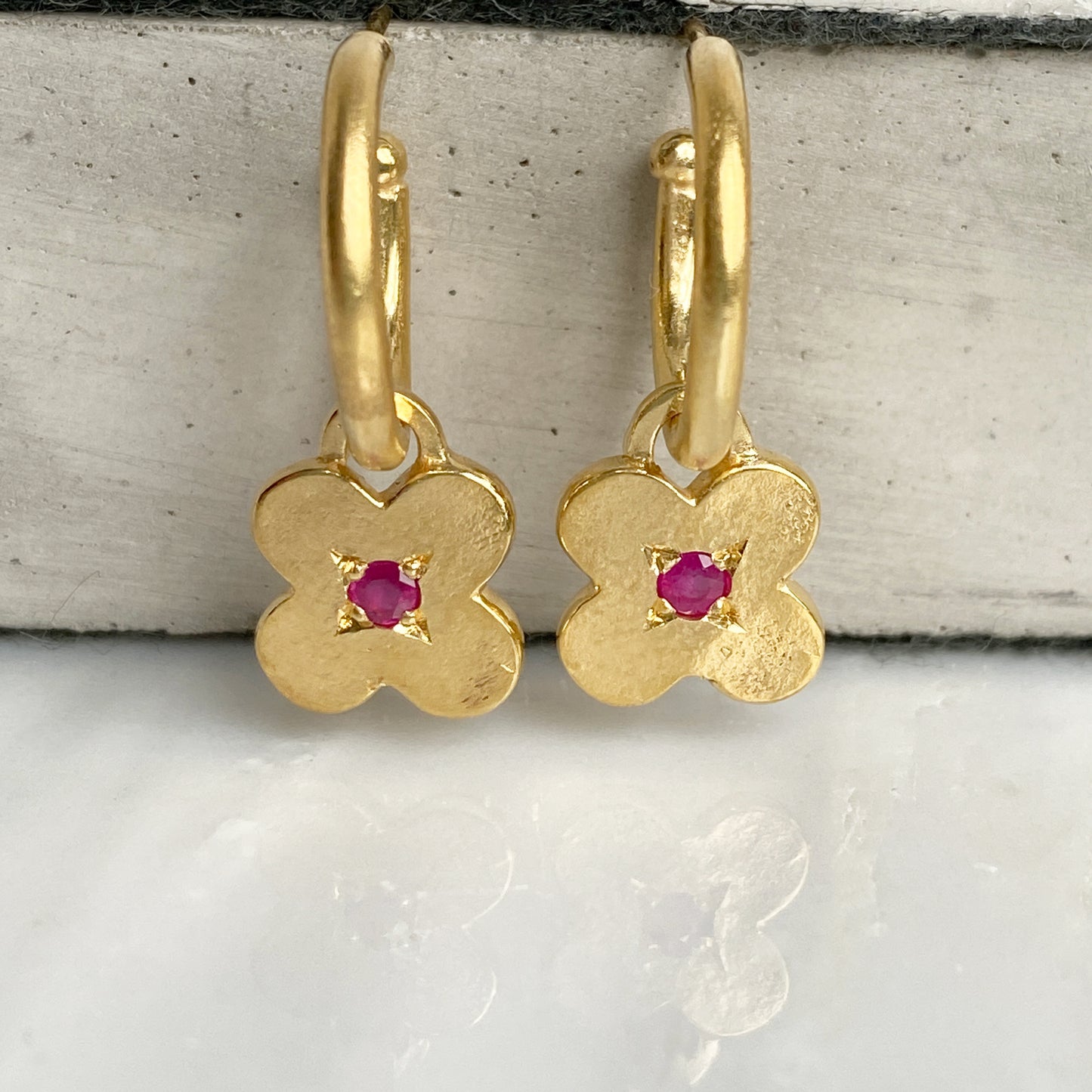 Ruby Clover Gold Hoops