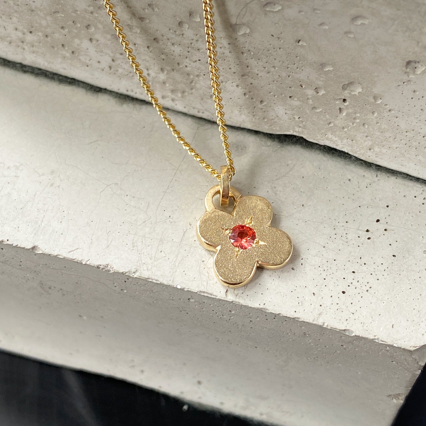 Gold Clover Orange Sapphire Pendant