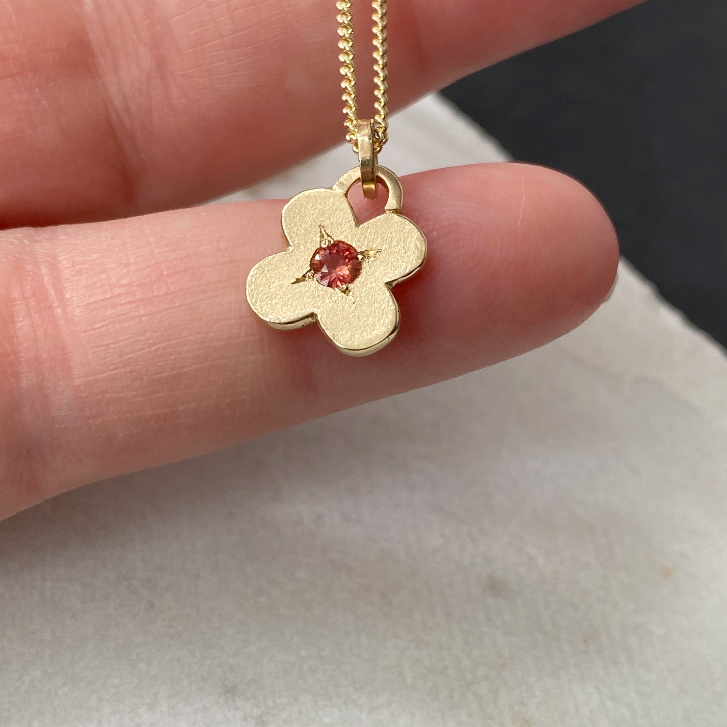 Gold Clover Orange Sapphire Pendant