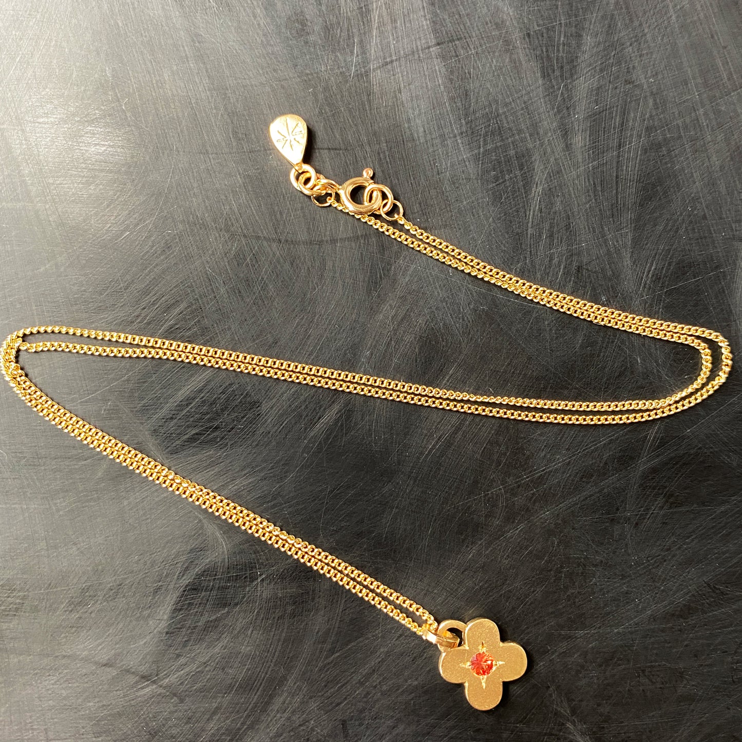 Gold Clover Orange Sapphire Pendant