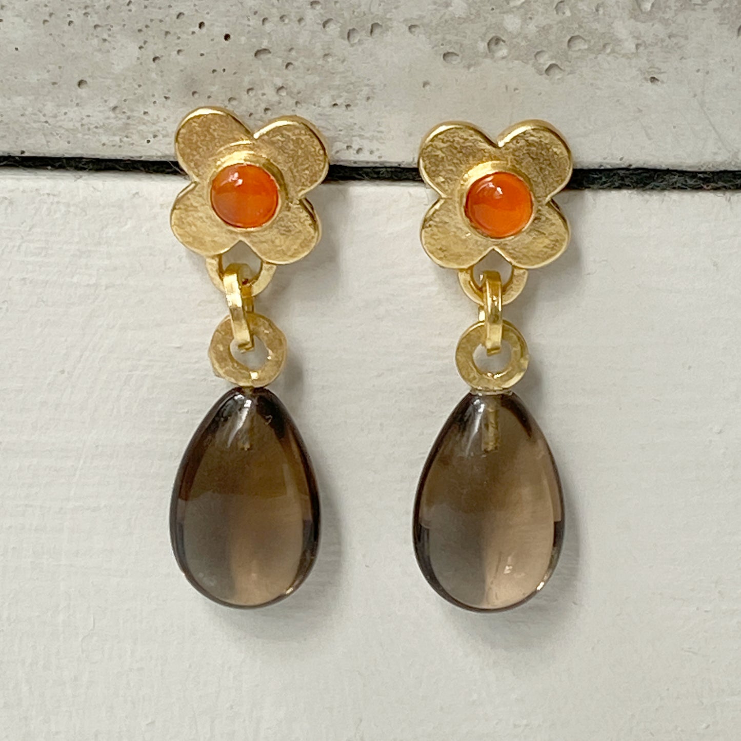 Clover Smokey Quartz Gold Earrings