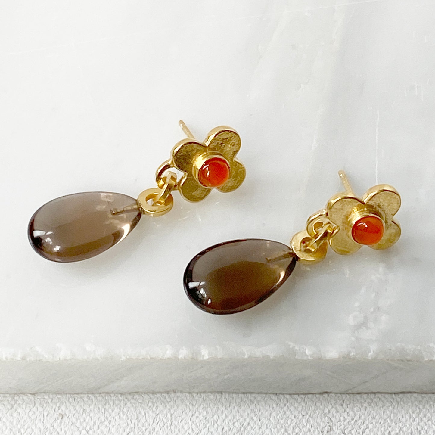 Clover Smokey Quartz Gold Earrings