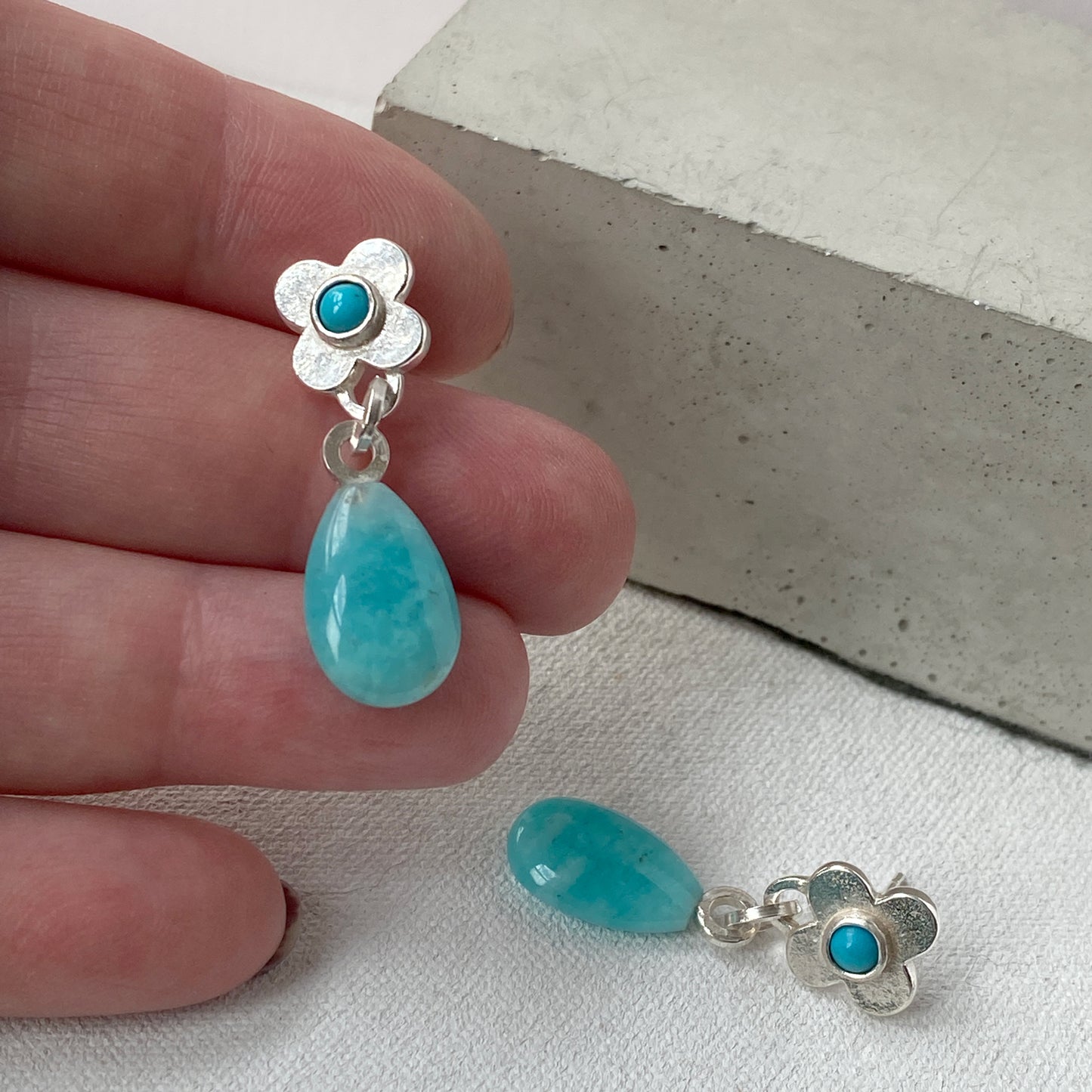 Clover Silver Amazonite and Turquoise Earrings