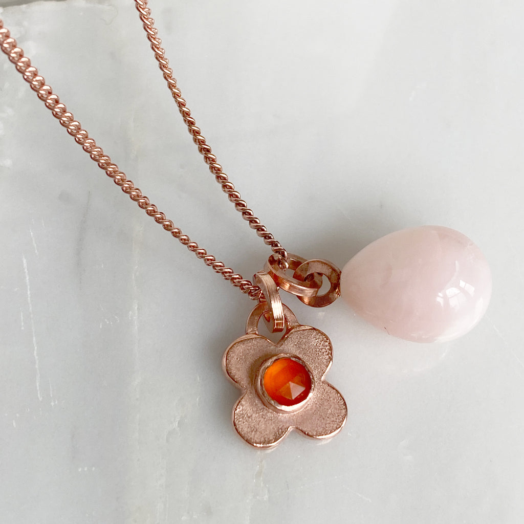 Clover Opal & Carnelian Rose Gold Pendant