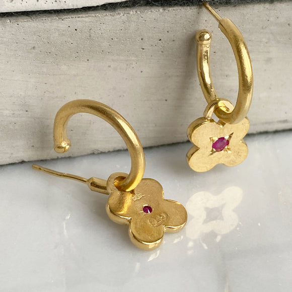 Ruby Clover Gold Hoops