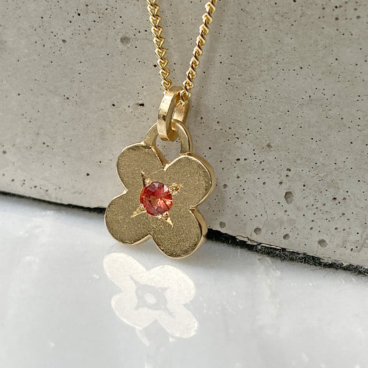 Gold Clover Orange Sapphire Pendant