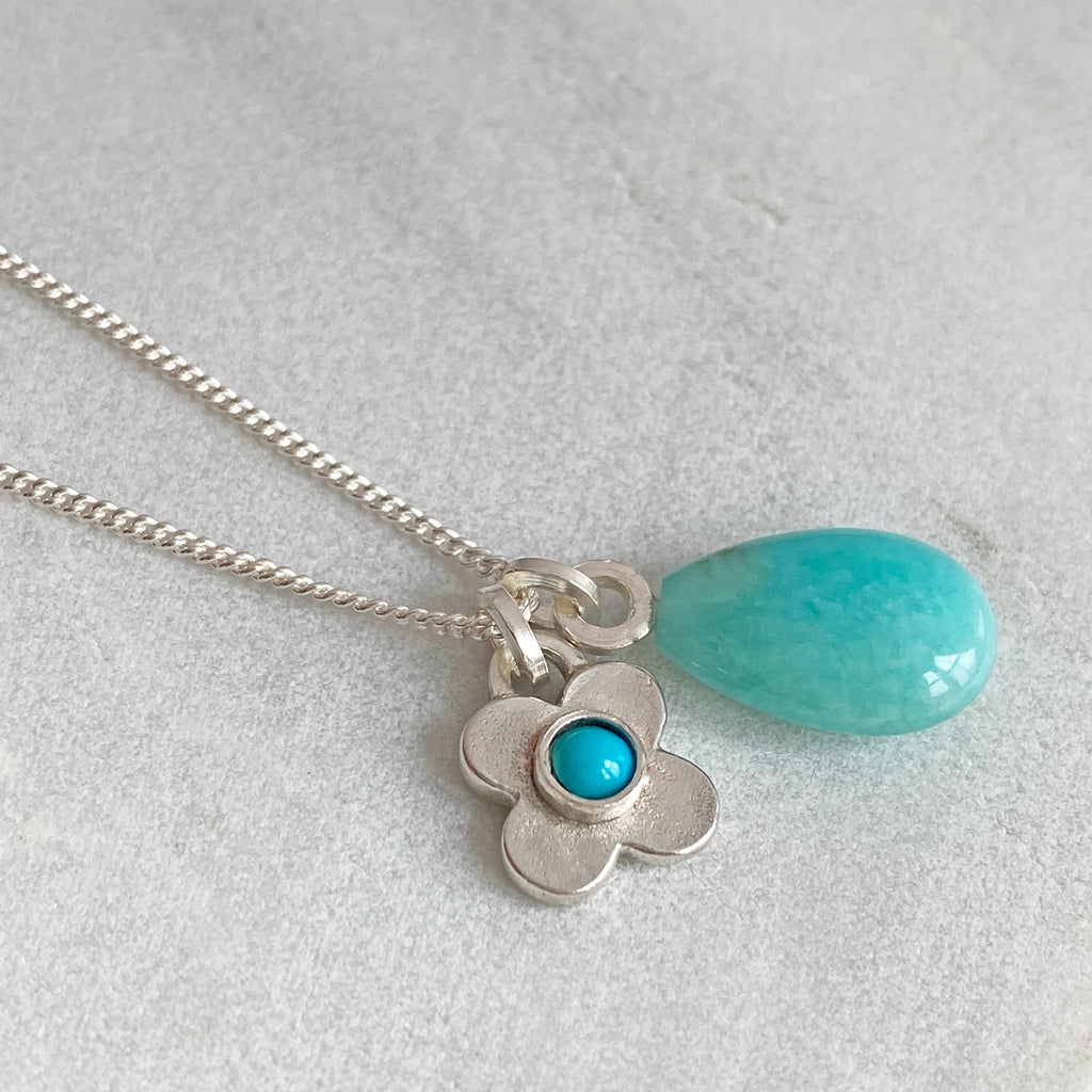 Clover Turquoise and Amazonite Silver Pendant