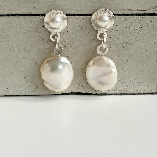 Keshi Pearl Molten Silver Drop Earrings