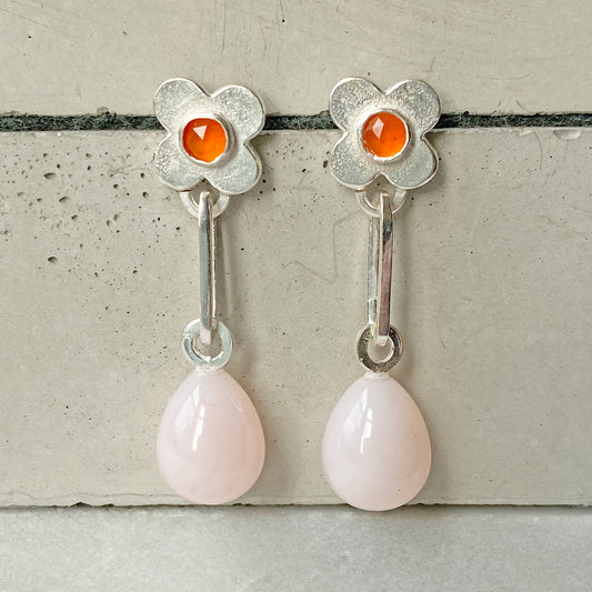 Clover Pink Opal Earrings Silver