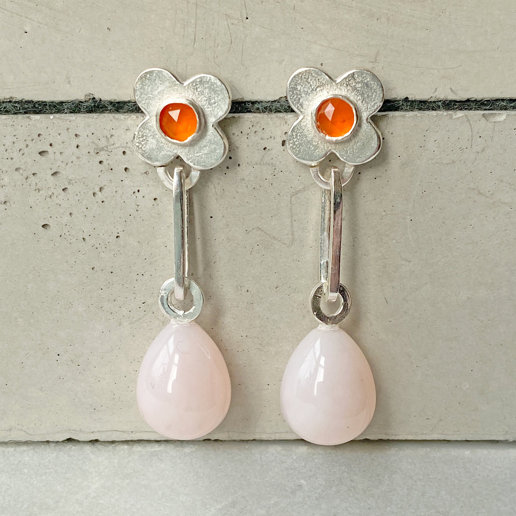 Clover Pink Opal Earrings Silver