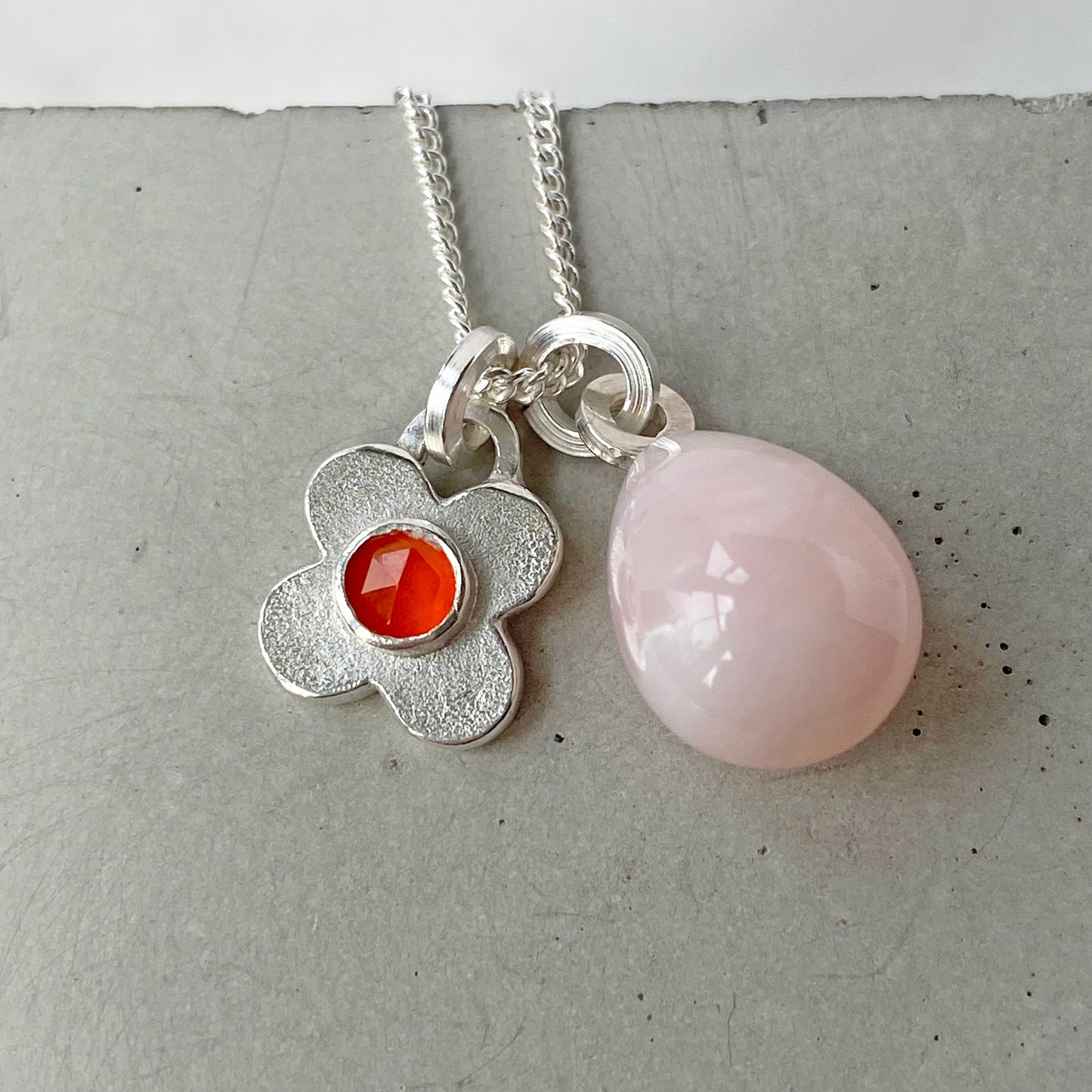 Clover Pink Opal Pendant Silver