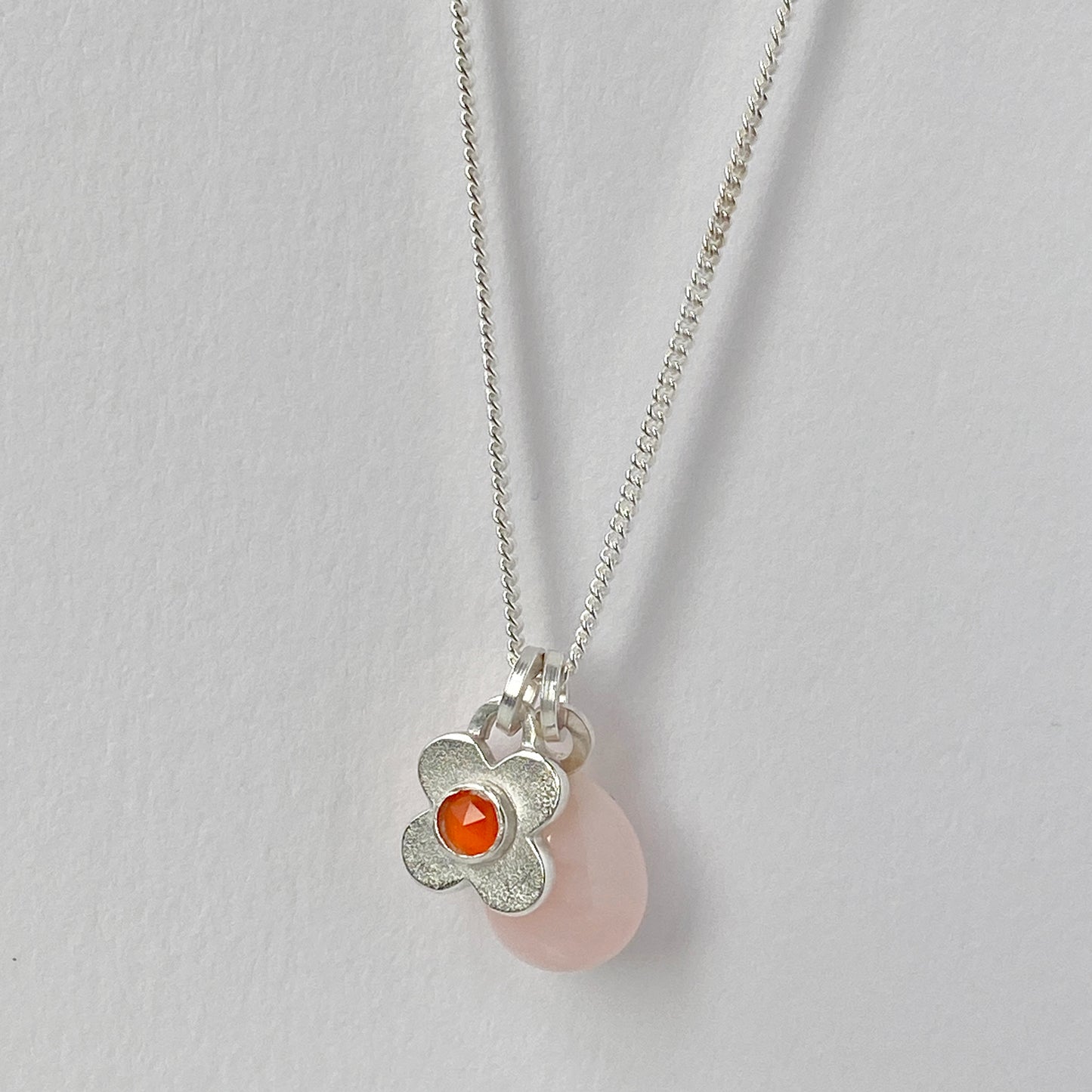 Clover Pink Opal Pendant Silver