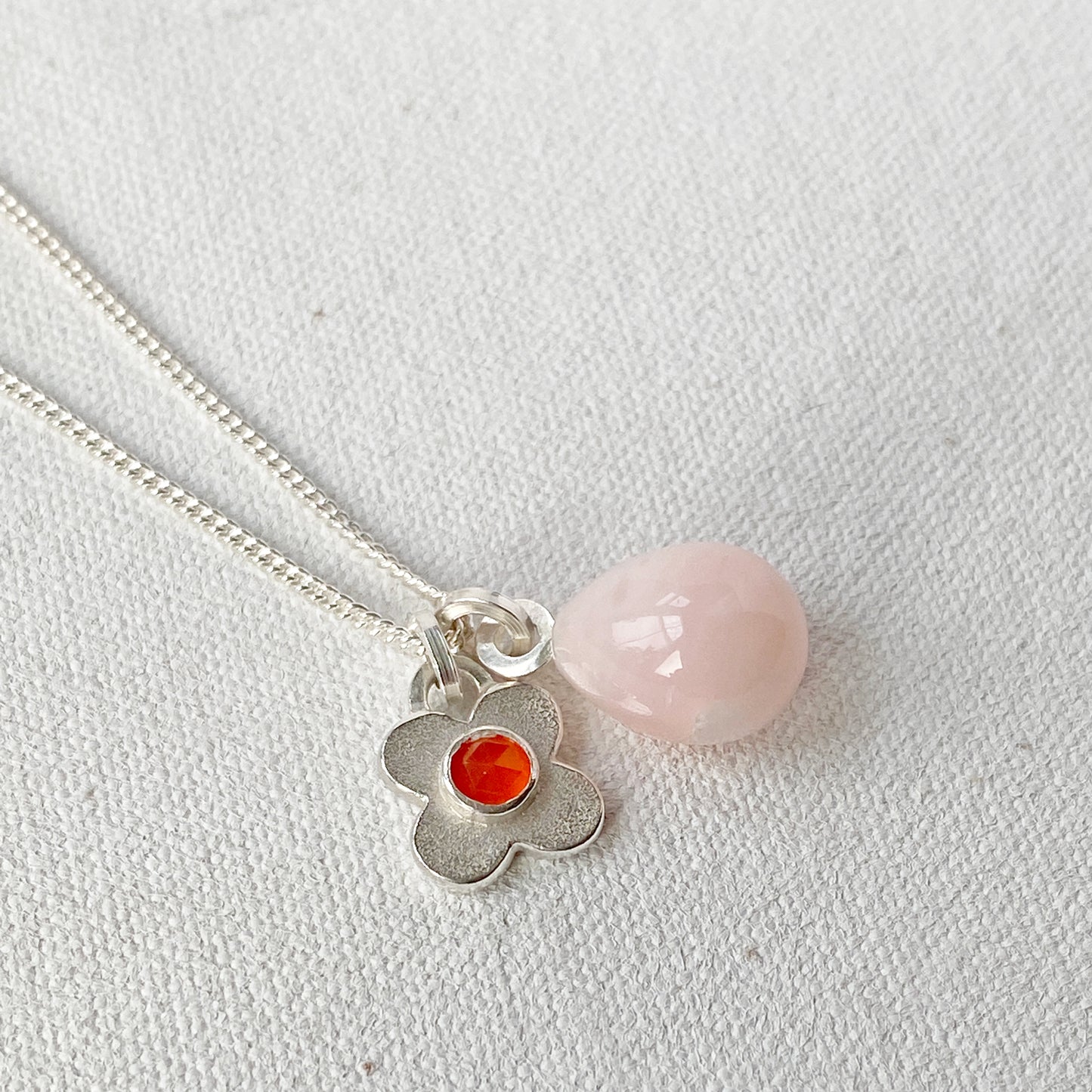 Clover Pink Opal Pendant Silver