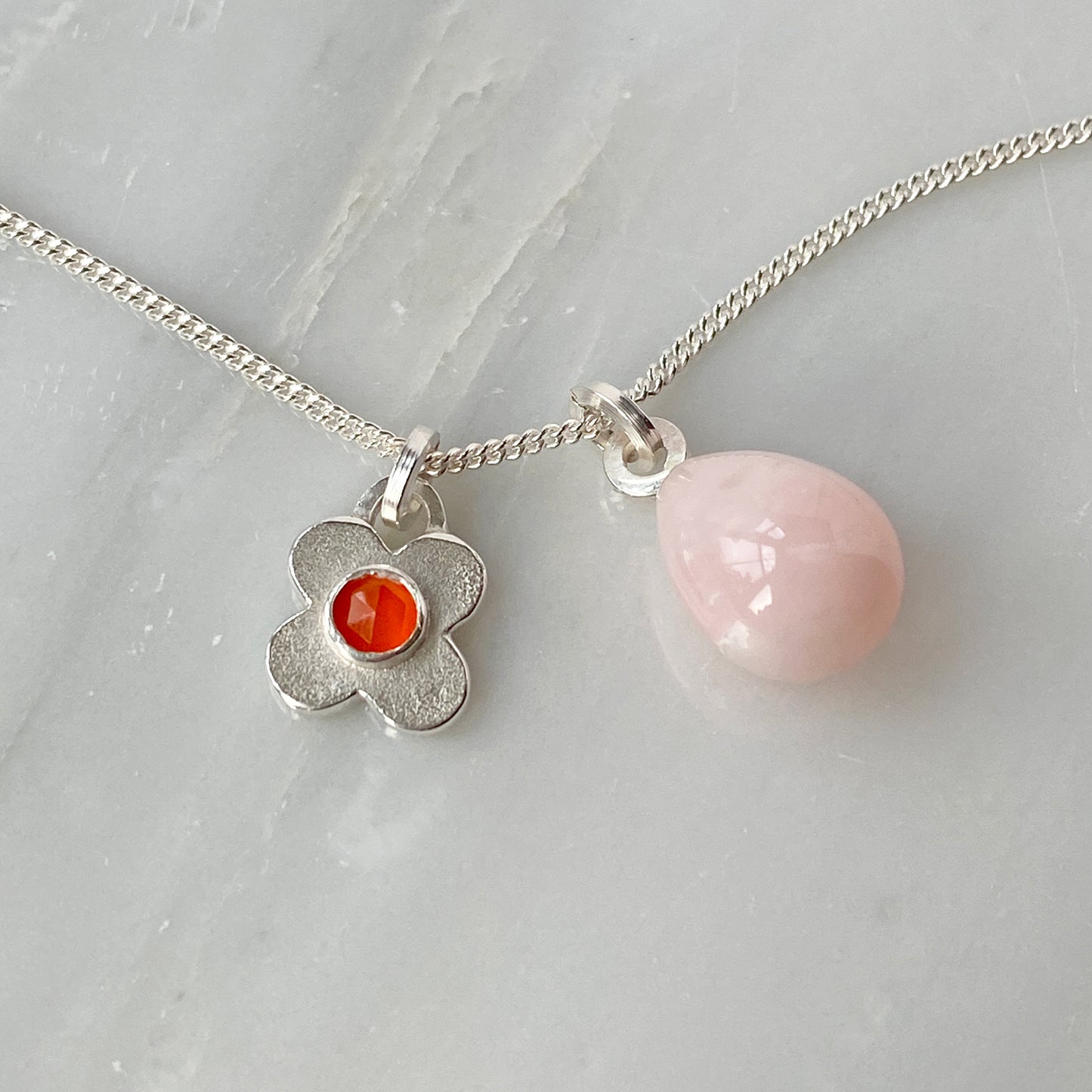 Clover Pink Opal Pendant Silver