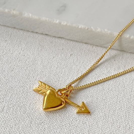 Heart and Arrow Pendant in Gold