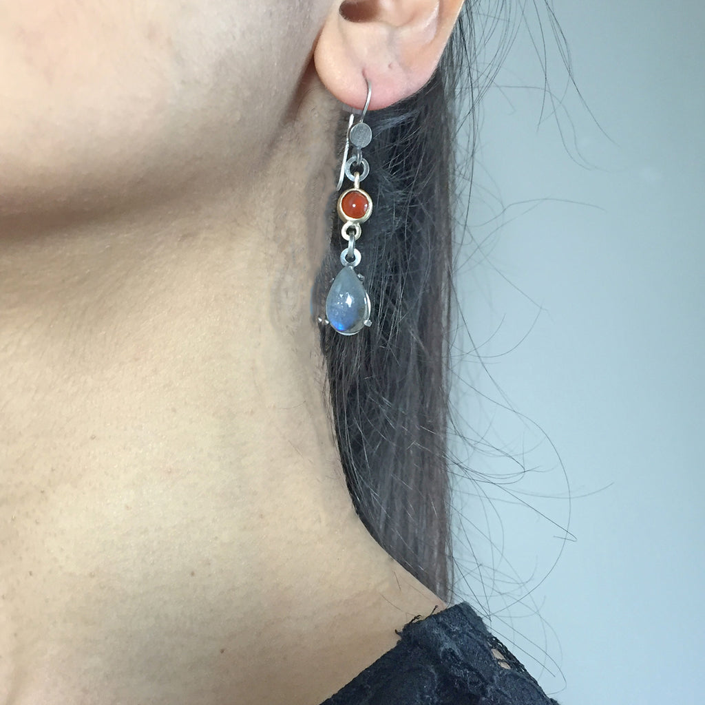 Labradorite Carnealian Drop Earrings