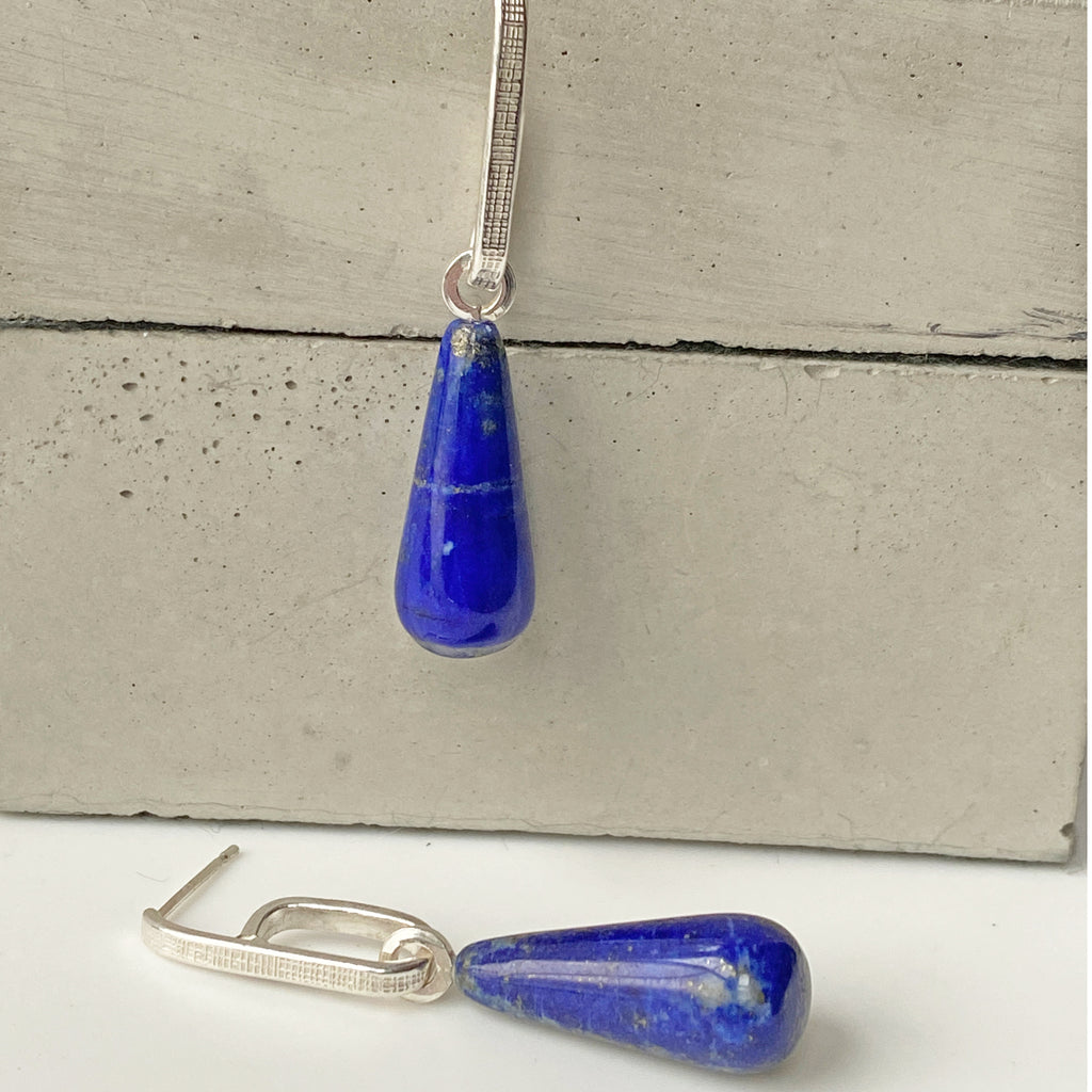 Lapis Silver Hoop Earrings