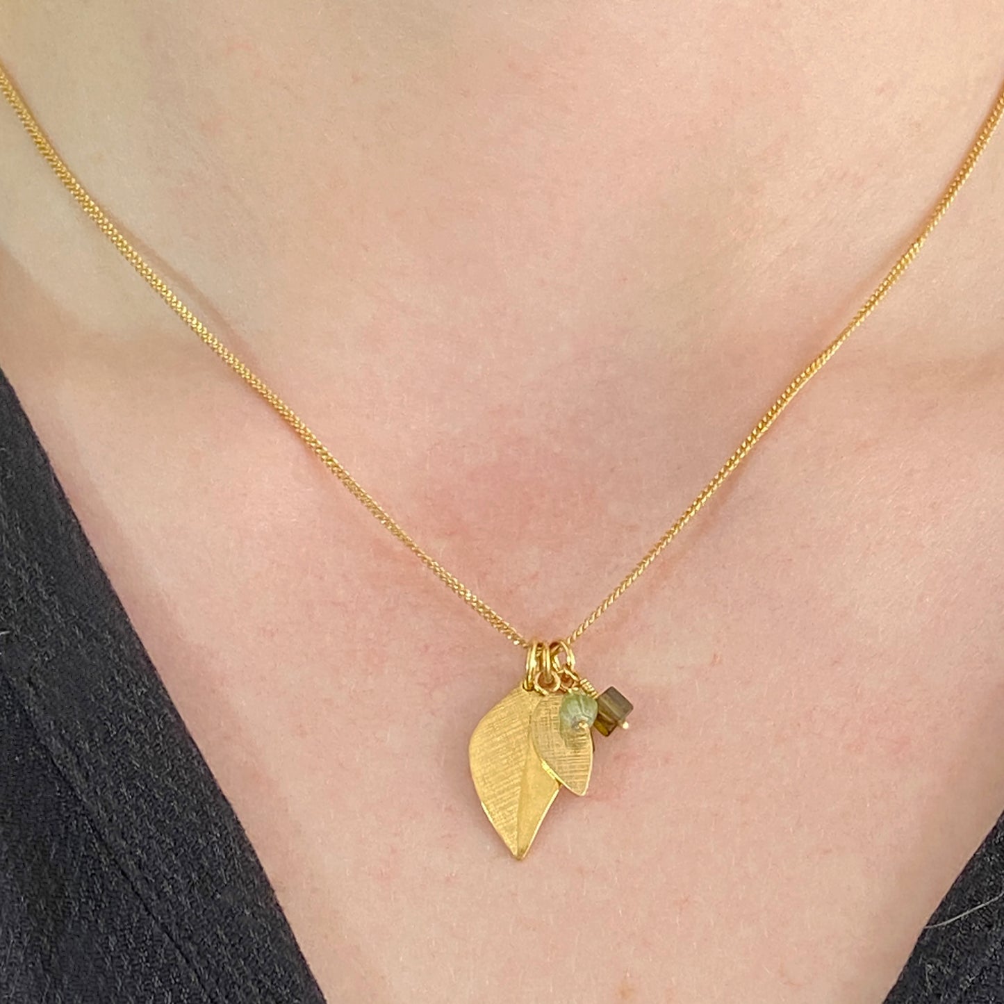 Leaf and Tourmaline Pendant Gold