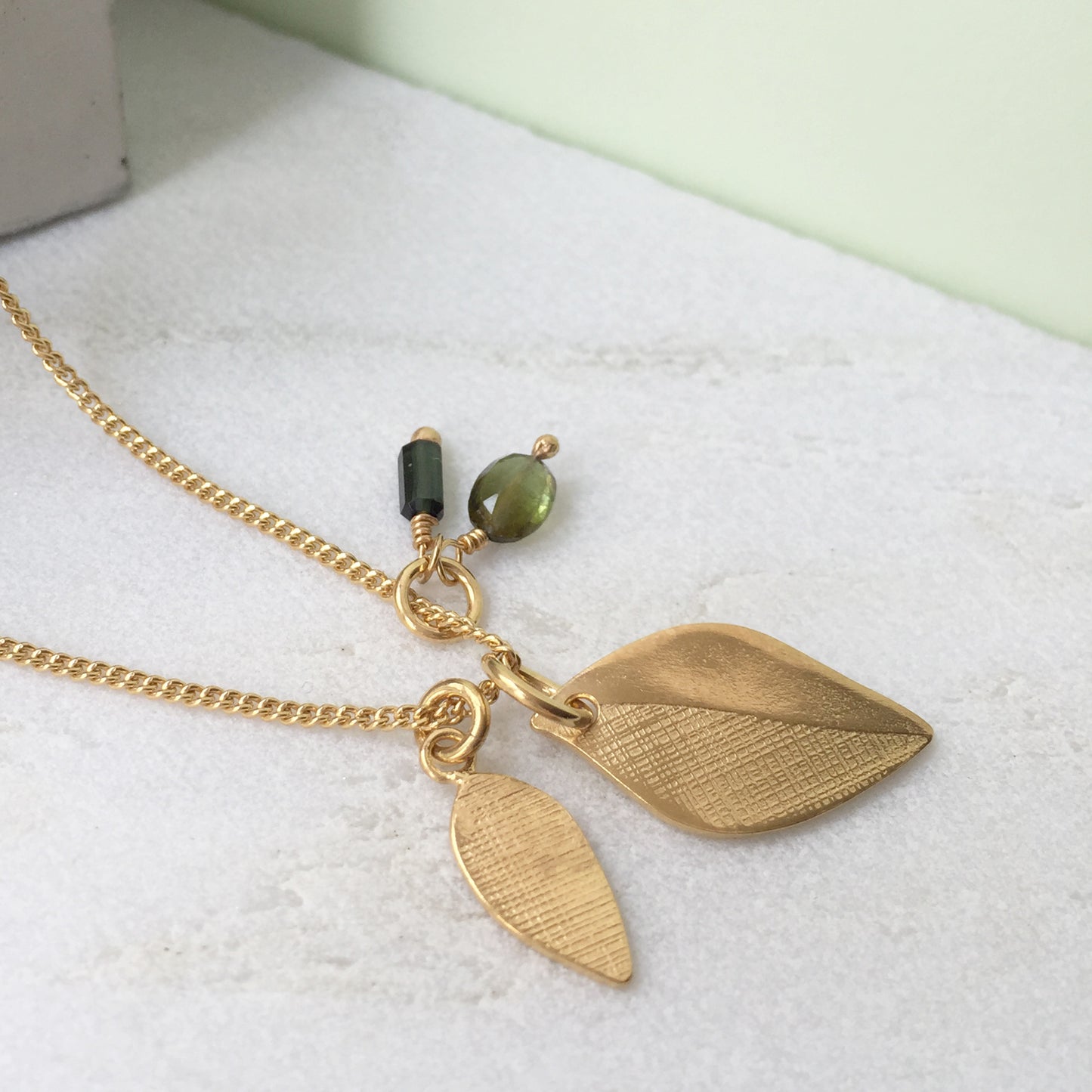 Leaf and Tourmaline Pendant Gold