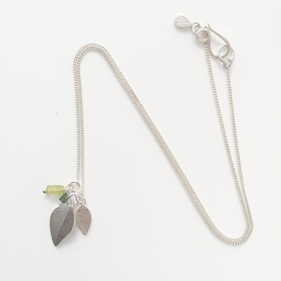 Leaf and Tourmaline Silver Pendant