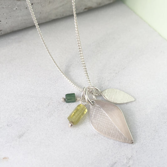 Leaf and Tourmaline Silver Pendant