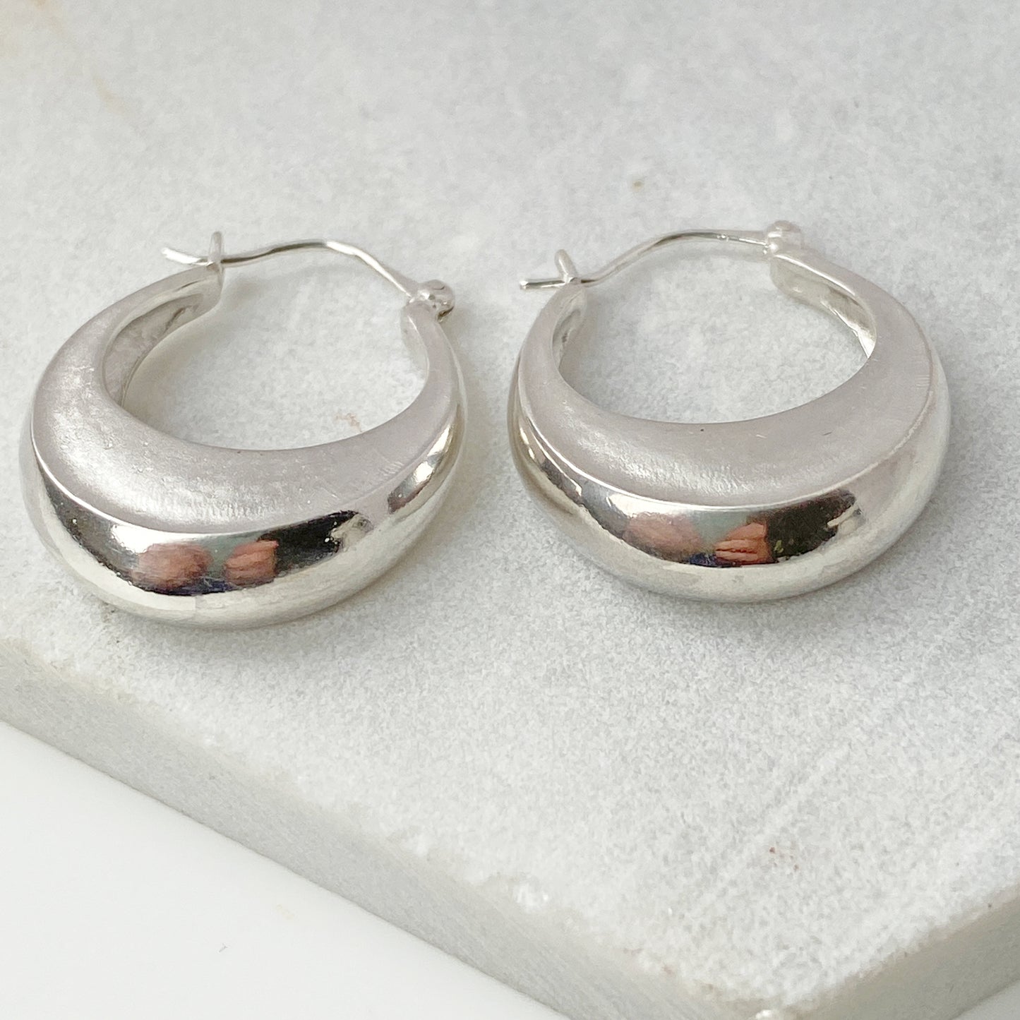 Crescent Moon Silver Hoops