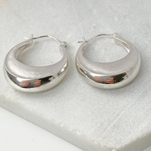 Crescent Moon Silver Hoops