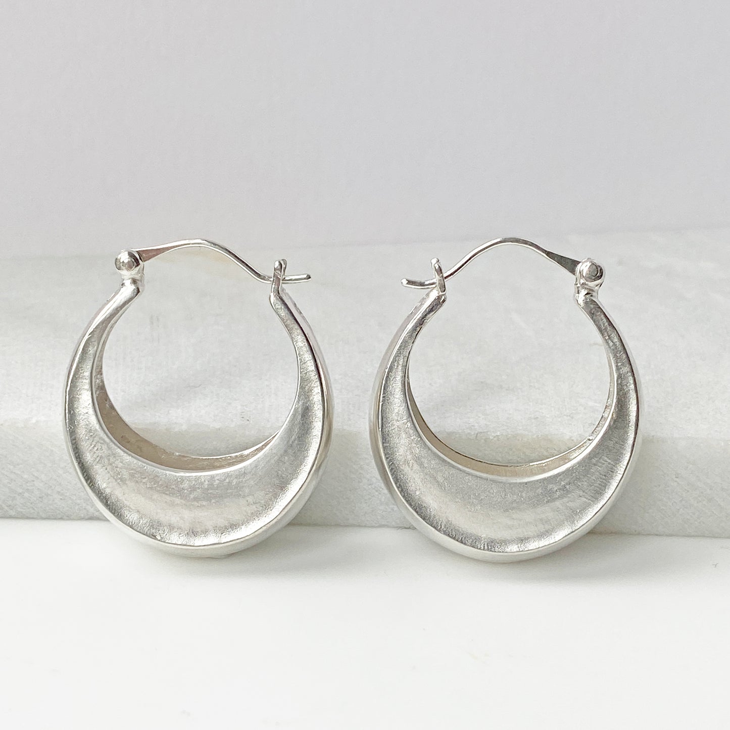 Crescent Moon Silver Hoops