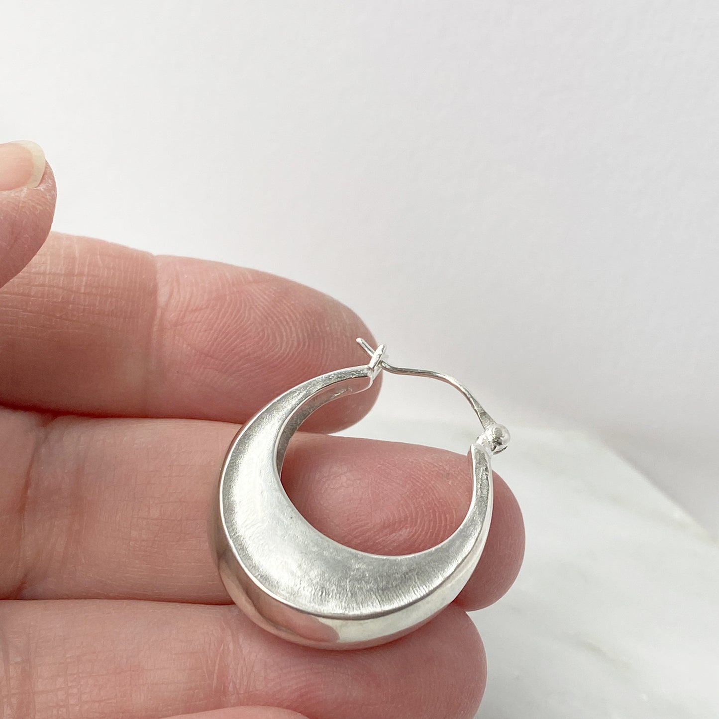 Crescent Moon Silver Hoops