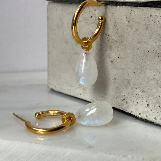 Moonstone Gold Hoops