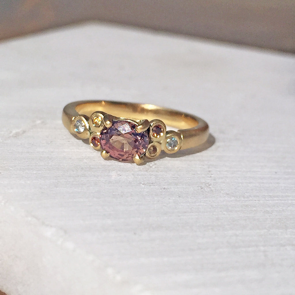 Peachy Rose Sapphire and Diamond Engagement Ring