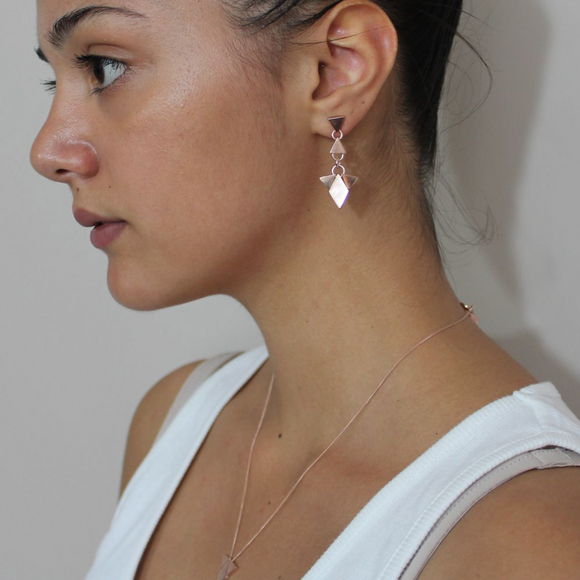 Diamond Triangle Chandelier Earrings in Silver