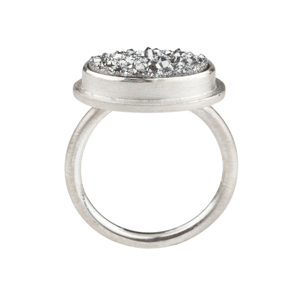 Druzy Oval Ring Platinum Coated