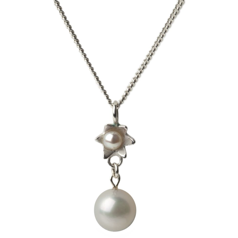 Pearl Star Drop Pendant in Silver
