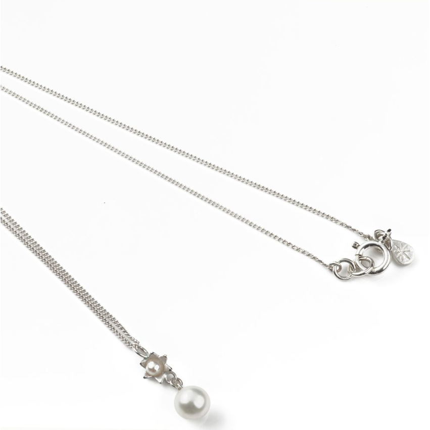 Pearl Star Drop Pendant in Silver