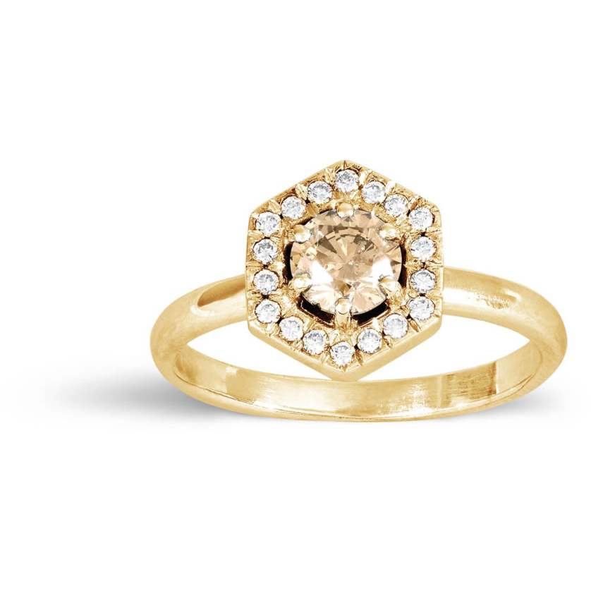 Hexagonal Diamond Ring in Gold