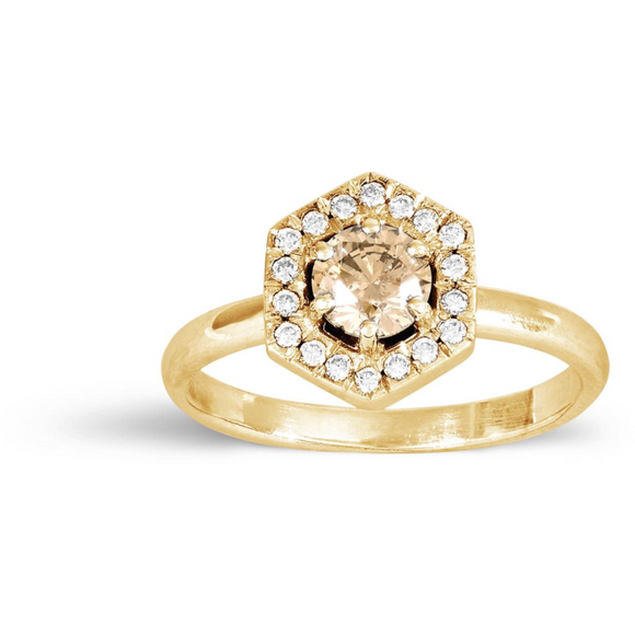 Hexagonal Diamond Ring in Gold
