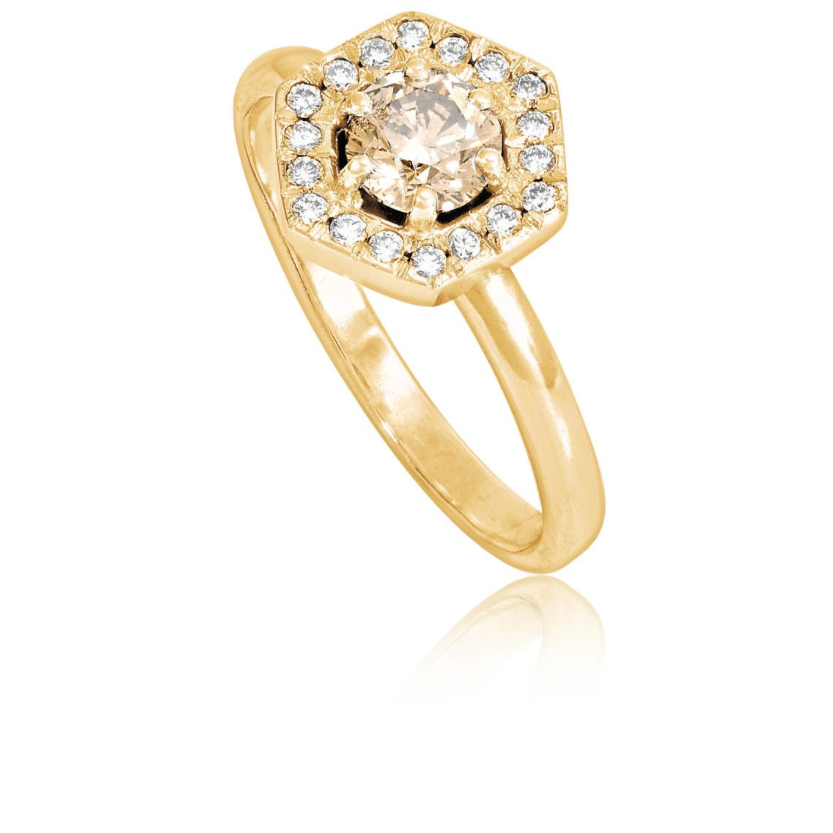 Hexagonal Diamond Ring in Gold