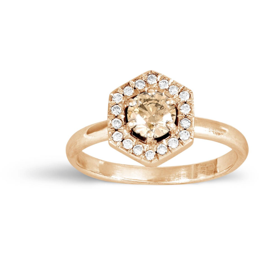 Hexagonal Diamond Ring in Rose Gold