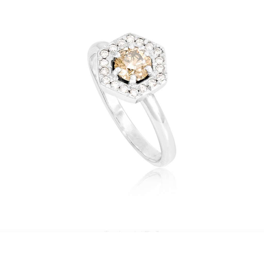 Hexagonal Diamond Ring in White Gold