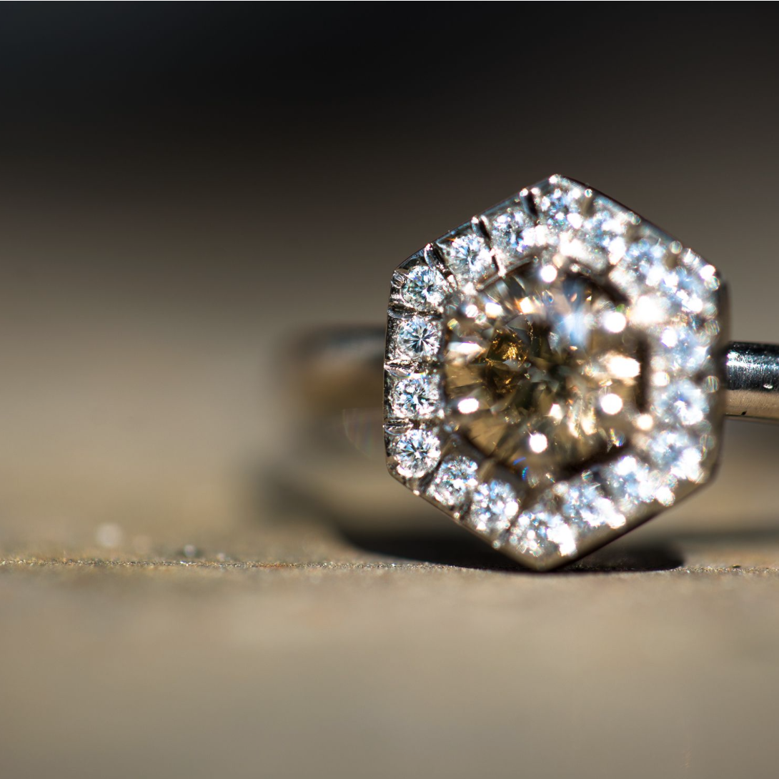 Hexagonal Diamond Ring in White Gold