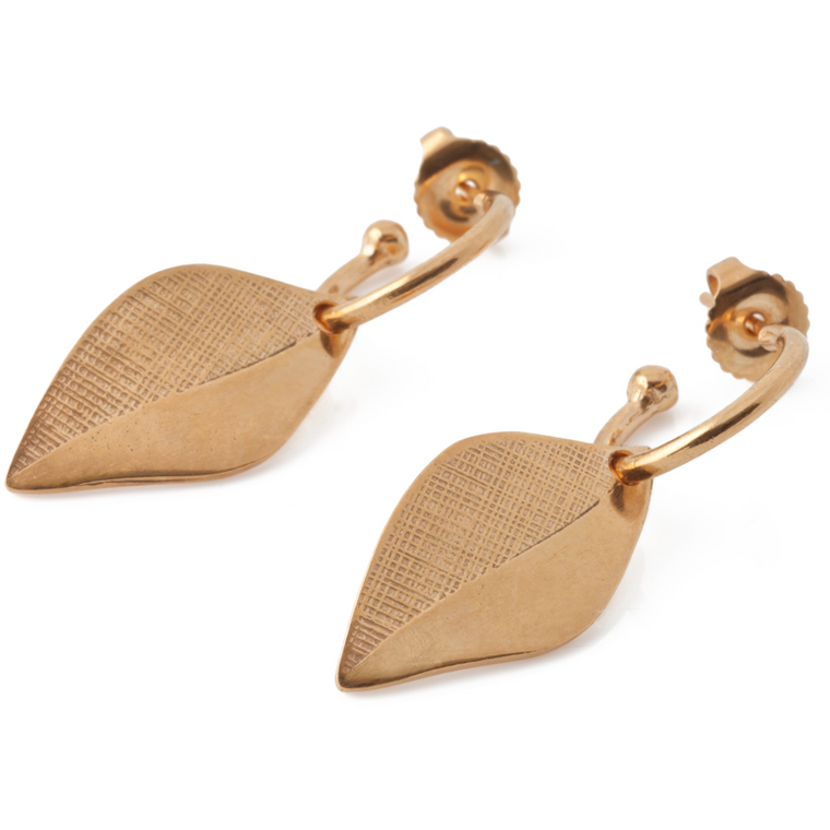 Leaf Hoop Earrings in Gold