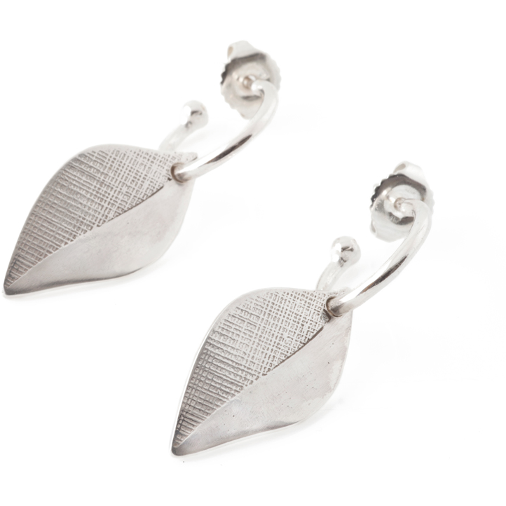 Leaf Hoop Earrings in Silver