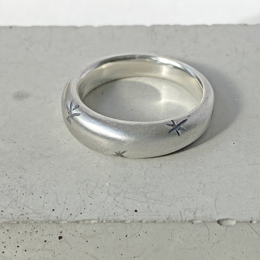 Moon And Stars Bombe Ring Silver