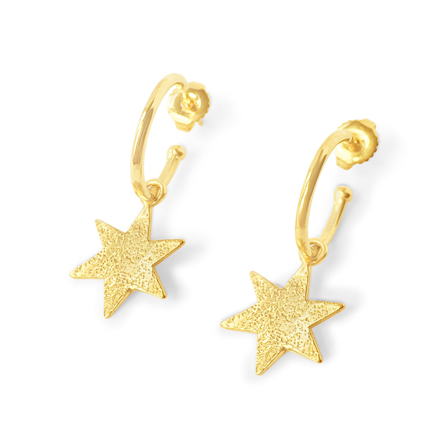 Star Textured Hoops Gold