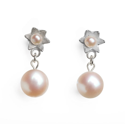 Pearl Star Earrings in Silver